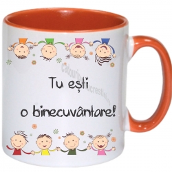 Cana orange imprimeu copii si mesaj, Tu esti o binecuvantare!